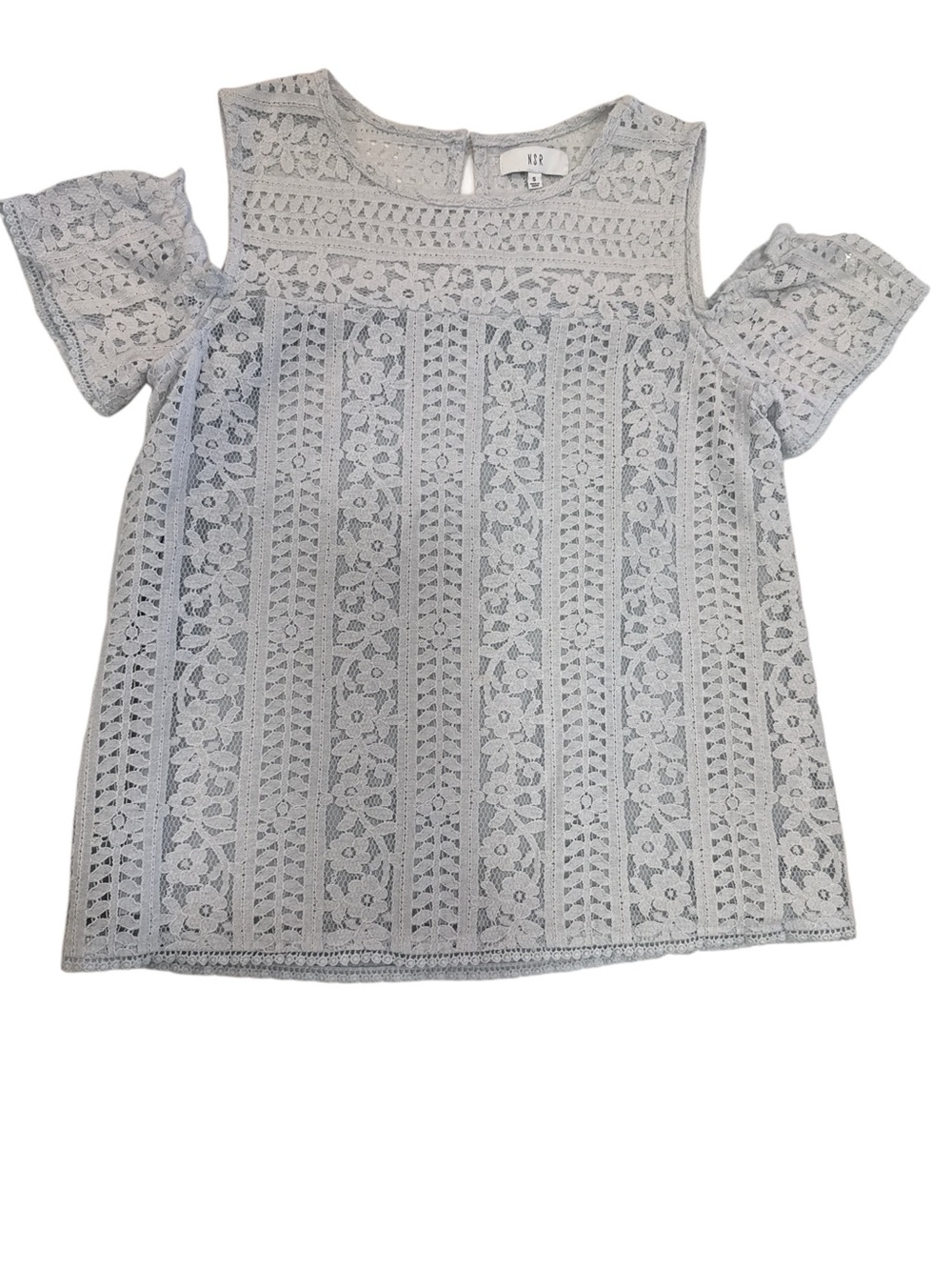 NSR pale blue Lace Cold-Shoulder Top, small